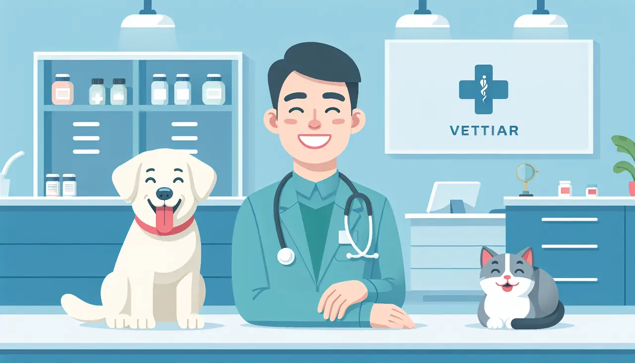 A Happy Vet and His Patient using Veterinary Business Management Software
