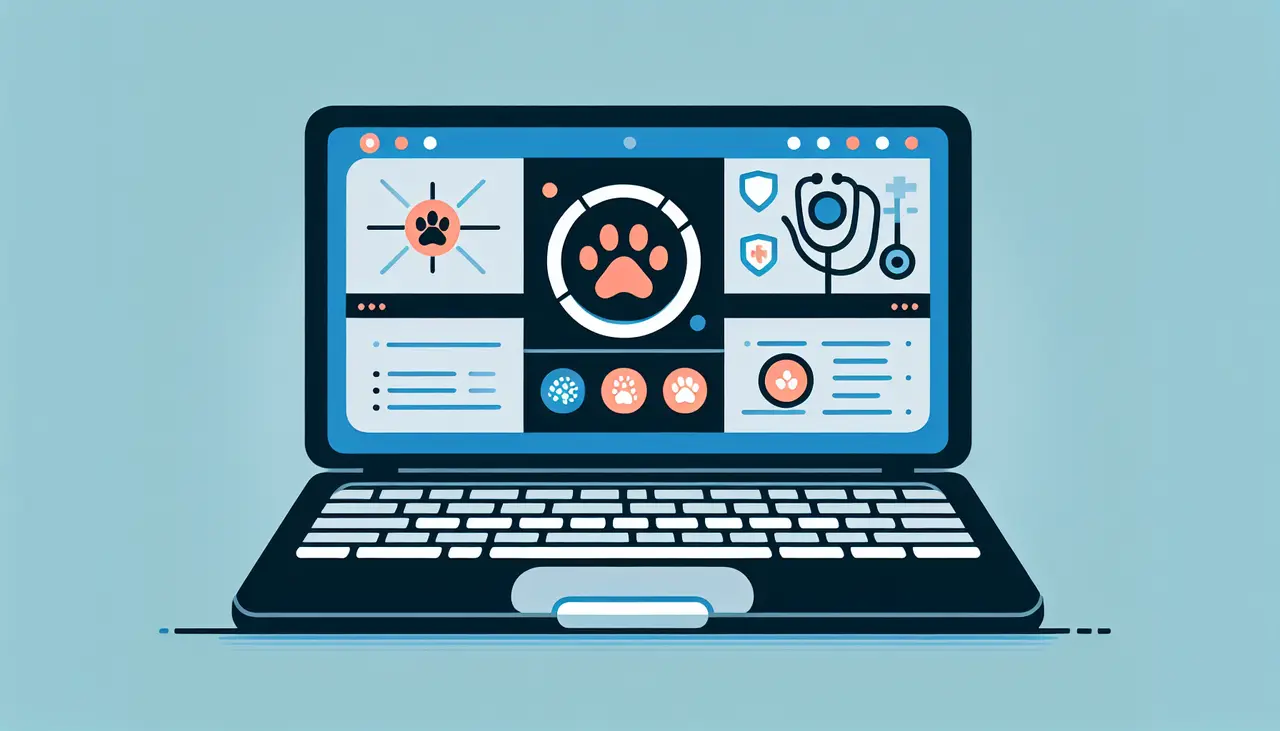 A laptop showcasing vet practice software
