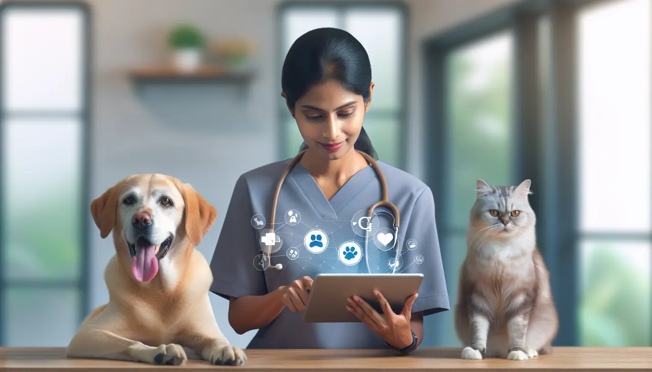 A veterinarians working with Veterinary Software Solutions to Enhance Client Satisfaction